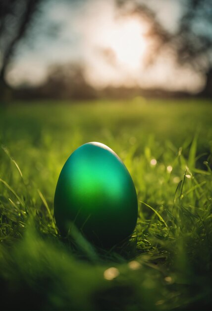 L'uovo di Pasqua annidato tra l'erba verde lussureggiante