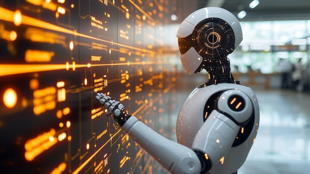 L'utilizzo dell'intelligenza artificiale come strumento per l'analisi dei dati è un analista di dati Un chatbot utilizza l'intelligenza artificiale per risolvere i problemi di lavoro utilizzando robot intelligenti tecnologici