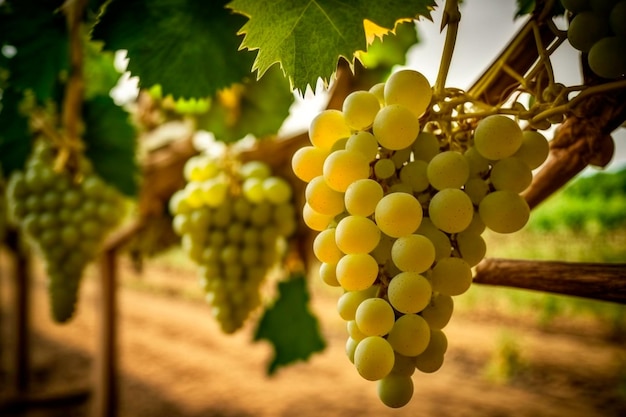 L'uva baciata dal sole per il vino bianco cresce e matura in un vigneto crogiolandosi al calore del giorno IA generativa