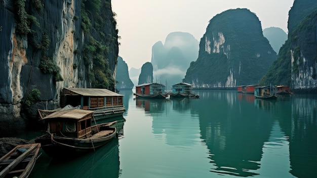 La baia di Ha Long, il Vietnam, i karst calcarei, le acque smeraldo, create con la tecnologia Generative AI.