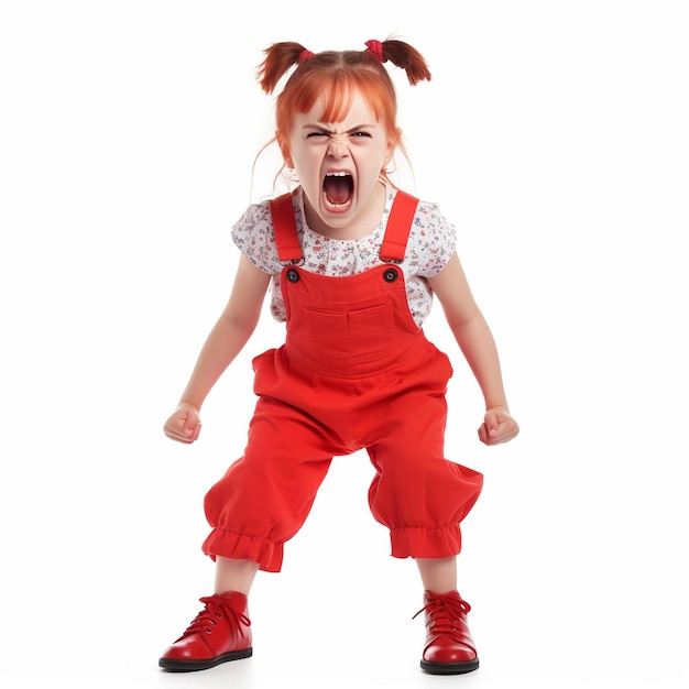 La bambina divertente con i capelli rossi è arrabbiata urlando offesa sconvolta cattive notizie notizie spiacevoli