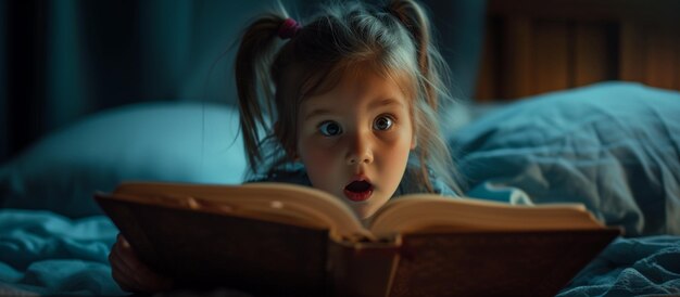 La bambina ha aperto un libro magico.