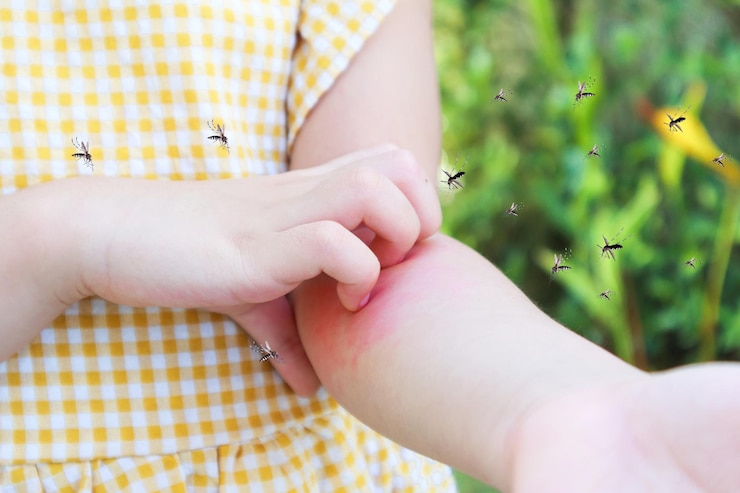 Foto la bambina ha un'allergia alle eruzioni cutanee e prurito al braccio a causa della puntura di zanzara