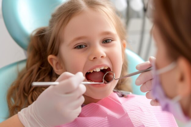 La bambina si fa controllare i denti dal dentista