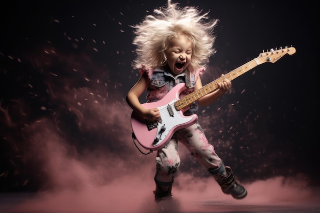 La bambina si scatena con la chitarra elettrica