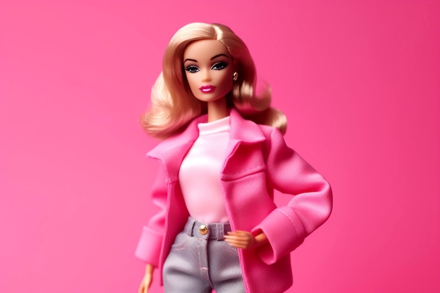 La bambola Barbie che modella un vestito di moda alla moda consente di copiare lo spazio