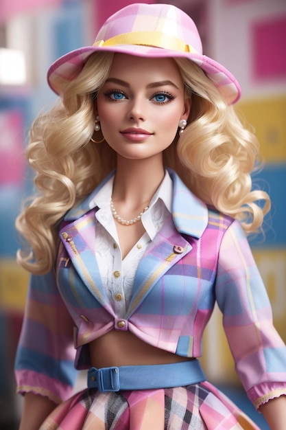 La bambola Barbie indossa un completo alla moda scozzese in tre pezzi