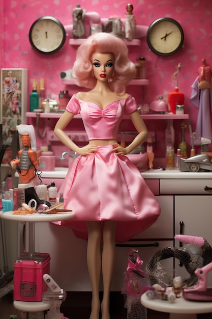 la bambola è una modella con la scritta "rosa" sul davanti.