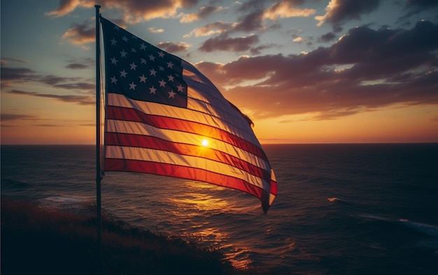 La bandiera americana al tramonto o USA celebra il 4 luglio