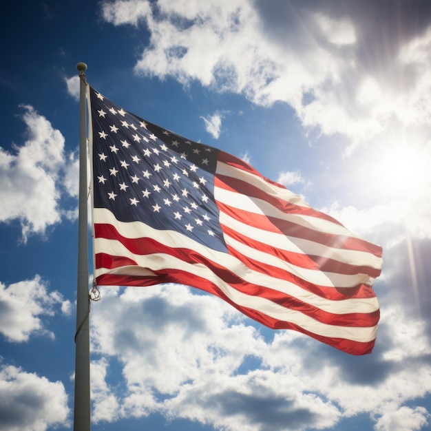La bandiera americana che sventola nel vento