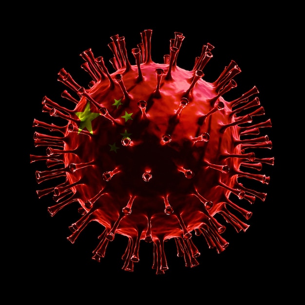 La bandiera della Cina su Covid-19 è un concetto di virus. Rendering 3D.