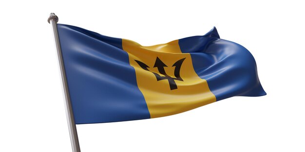 La bandiera delle Barbados sventola isolata su uno sfondo bianco e trasparente