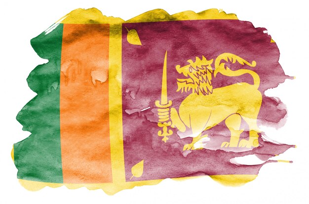 La bandiera dello Sri Lanka è raffigurata in stile acquerello liquido isolato su bianco