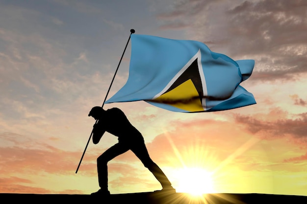 La bandiera di Santa Lucia viene spinta nel terreno da un rendering 3D di silhouette maschile