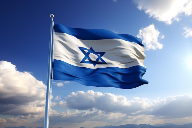 La bandiera israeliana sventola nel cielo azzurro