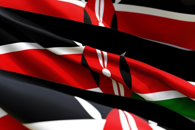 La bandiera nazionale del Kenya dal primo piano tessile in tre versioni soft focus illustrazione 3D