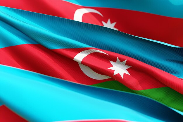 La bandiera nazionale dell'Azerbaigian dal primo piano tessile in tre versioni soft focus