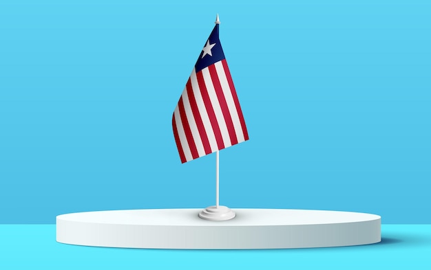 La bandiera nazionale della liberia su un podio 3D e sfondo blu.