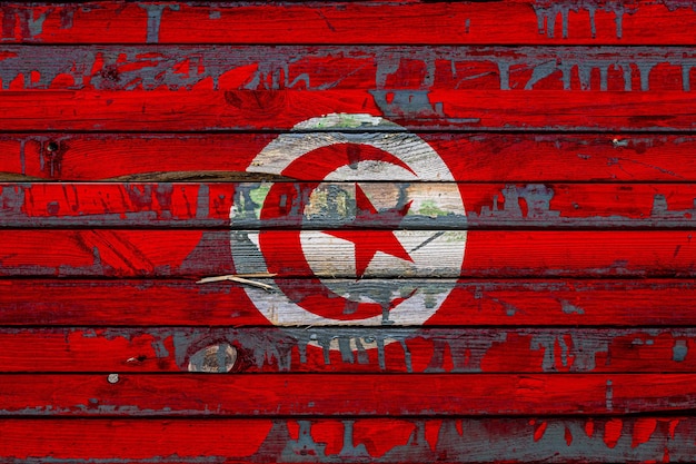 La bandiera nazionale della Tunisia è dipinta su assi irregolari Simbolo del paese