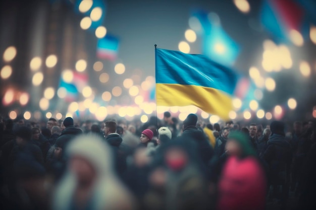 La bandiera ucraina sventola tra le proteste, un simbolo di libertà