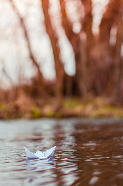 La barca di carta galleggia nel fiume