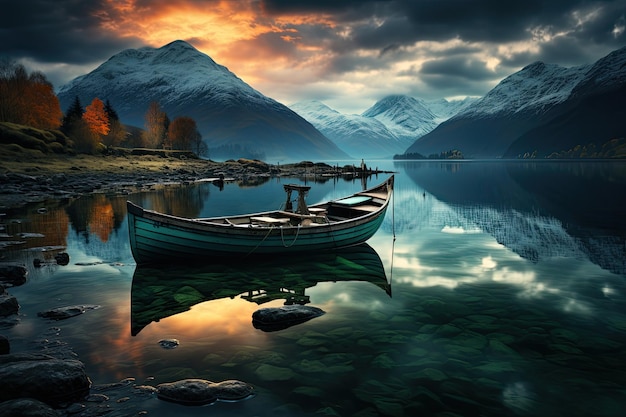 La barca serena naviga sotto l'alba nel Fiordo generativo IA