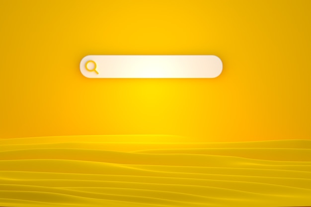 La barra di ricerca e la ricerca di icone 3d rendono il design minimale su sfondo giallo