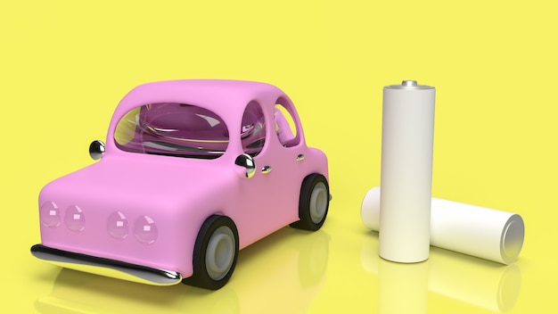 La batteria alcalina e l'auto per la rappresentazione 3d di concetto di tecnologia dell'automobile di ev