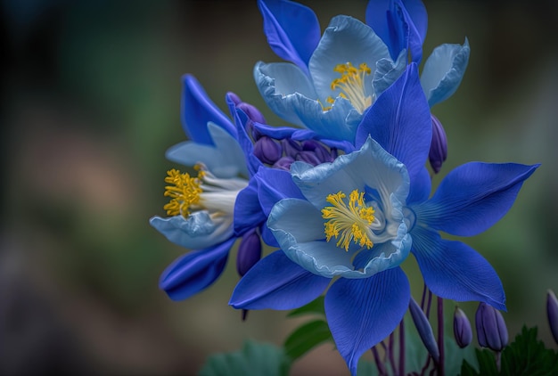 La bella aquilegia blu del Colorado fiorisce a fuoco selettivo