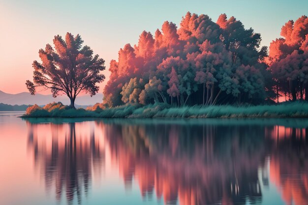 La bella carta da parati di fotografia del paesaggio naturale del lago rilassa l'illustrazione gioiosa