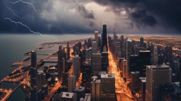 La bella città di Chicago in una bella notte piena di luce