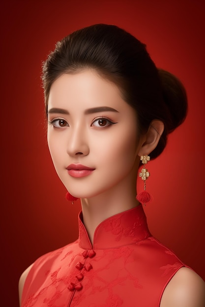 La bella donna cinese indossa abiti tradizionali