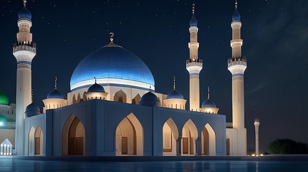 la bella moschea serena di notte nel mese benedetto del ramadan l'illuminato