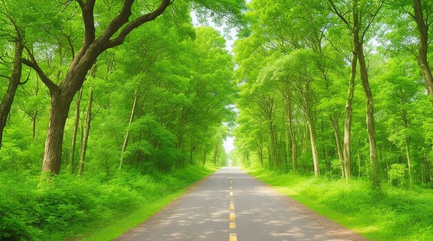 La bella strada è circondata dal verde.