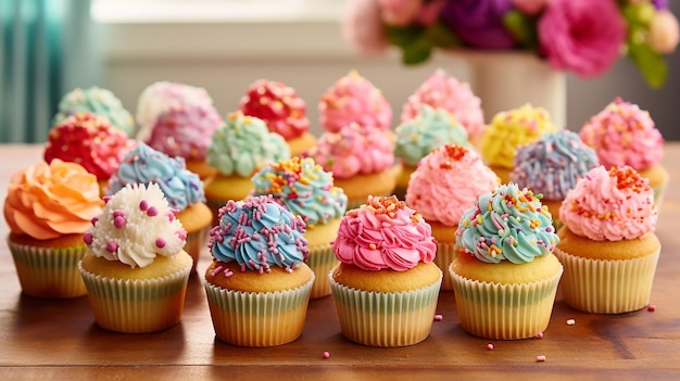 La bellezza dei cupcakes con i loro vortici perfettamente conditi di glassa e codette