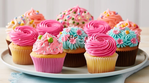 La bellezza dei cupcakes con i loro vortici perfettamente conditi di glassa e codette