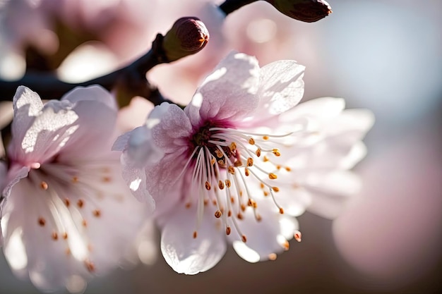 La bellezza dei fiori di ciliegio raffigurati in grappoli con i loro morbidi petali rosa e le dolci curve IA generativa