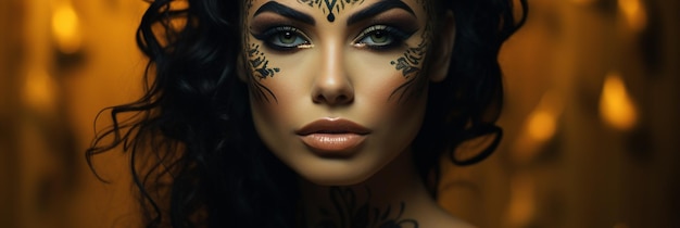 la bellezza del viso di una donna con un tatuaggio di un drago sul viso.
