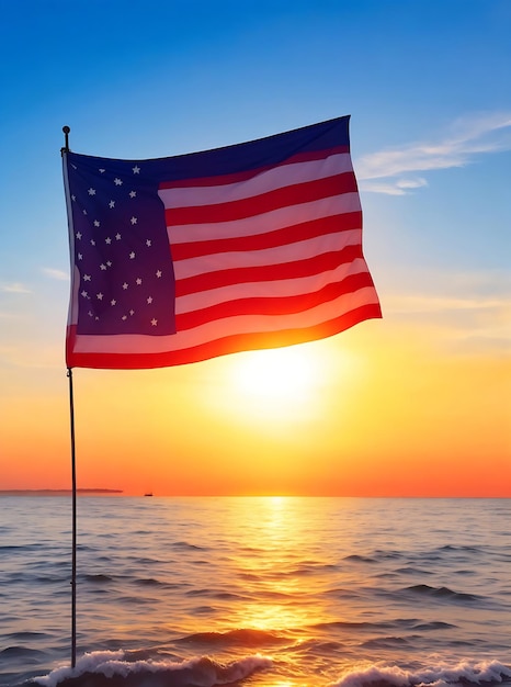 La bellezza dell'America La bandiera abbracciata dalla natura con l'aiuto di un generatore di IA