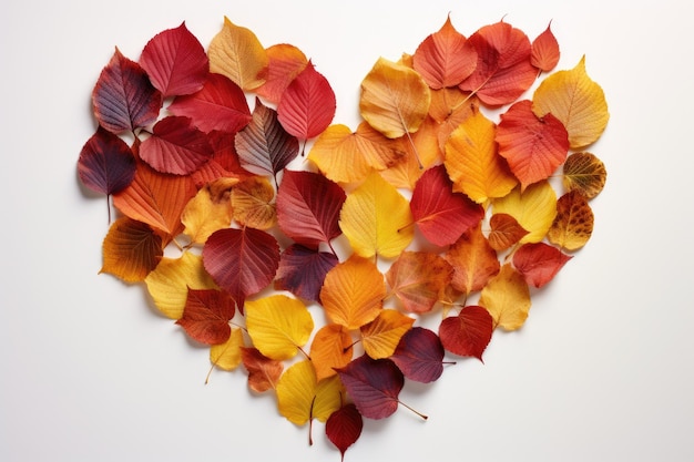 La bellezza dell'autunno con uno sfondo di foglie d'autunno A forma di cuore IA generativa