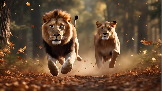 La bellezza della fauna selvatica che celebra la Giornata mondiale degli animali con lo splendido leone in azione Foto d'archivio