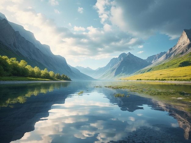 La bellezza della natura riflessa nelle tranquille acque di montagna genera un'ai