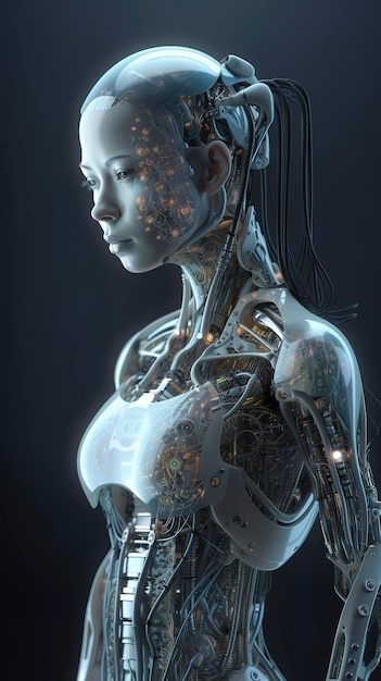 La bellezza della tecnologia Umanoide cinese fissato da braccia robotiche Fotografia futuristica IA generativa