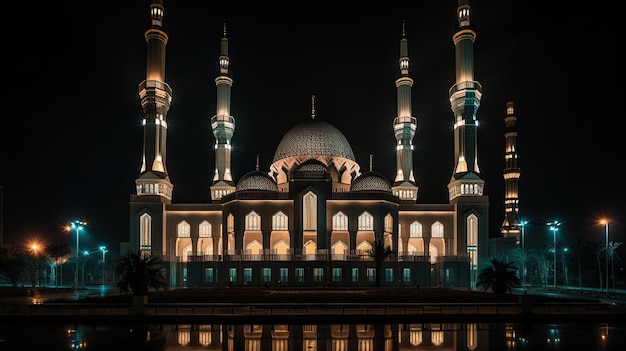 La bellezza delle notti del Ramadan Una moschea illuminata di notte