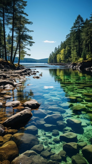 La bellezza naturale ritratta attraverso una scena tranquilla di uno dei suoi numerosi laghi