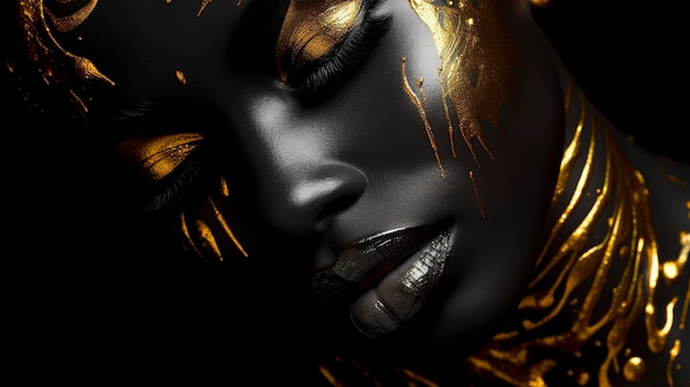 La bellezza nera con gli occhi d'oro nello stile della bio-arte, la metallicità grezza, la maestria in bianco e nero.