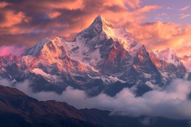 La bellezza serena di un'alta montagna mostrata al mattino in un paesaggio naturale