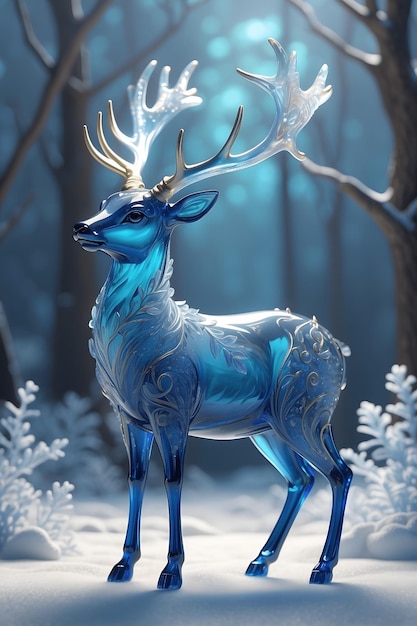 La bellezza squisita del cervo di vetro nelle sfumature blu del gelo