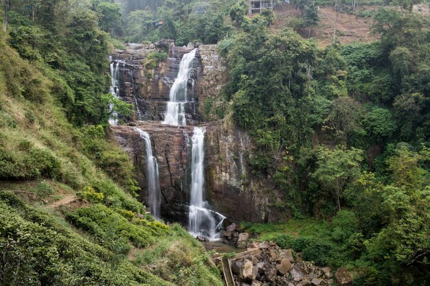 La bellissima cascata Ramboda cade nelle giungle dello Sri Lanka