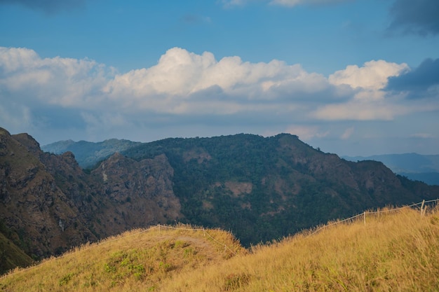 La bellissima catena montuosa khao san nok wua kanchanaburiKhao San Nok Wua è la montagna più alta del Parco Nazionale di Khao Laem Si trova a 1767 metri sul livello del mare